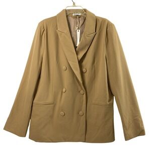 Crescent Blazer Women Large Camel Tan Double Breasted Office Minimalist Academia